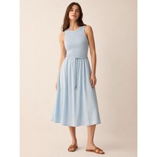 Michael Kors Smocked Bodice Womens PM Light Pastel Blue Midi Dress Coastal Party