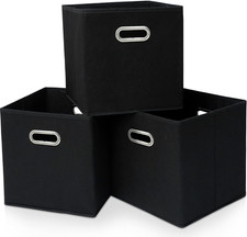 Black Fabric Cubby Storage Bins  13x13x13 Inches  Cube Organizer Bin Foldable Sto