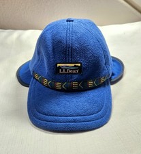 LL Bean Fuzzy Blue Fleece Winter Baseball Hat SZ S Adjustable With Ear Flaps VTG