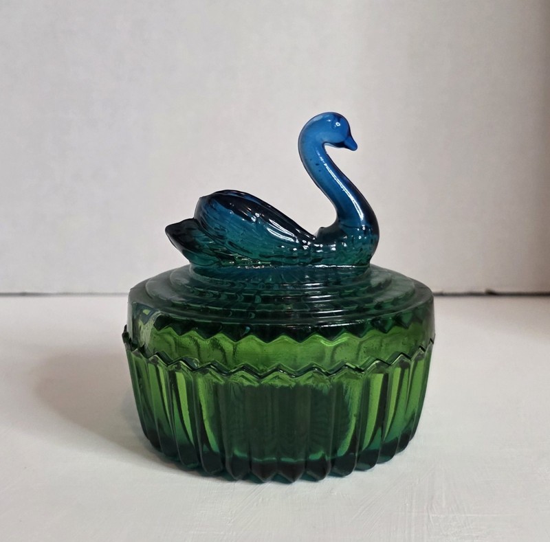 Vintage 1950's "Jeannette" Glass Powder Dish with Lip Stick Holder - Shows Wear