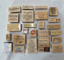 28 Wooden Rubber Stamp Lot Scrapbooking BABY, SAYINGS, WEDDING, VALENTINE Lot 25