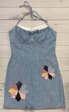 ABS BY ALLEN SCHWARTZ Denim Halter Y2K Dress Patchwork Size 12