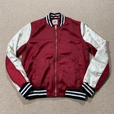 Lee Bomberjacke Damen Große 14 UK Rot Weiß Satin Sukajan-Stil Retro USA