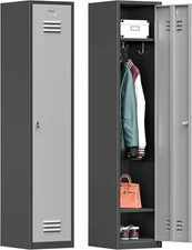 Metal Locker Cabinet w/ 1 Door School Lockers Storage Cabinet for Employees Gym