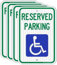  4 Pack Handicap Parking Sign, Reserved Parking Sign, Large 18" X 12" Engineer