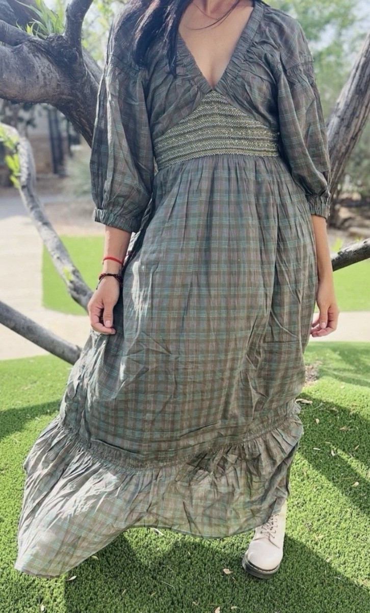 Size XS Free People Golden Hour Plaid Tiered Maxi Dress | eBay