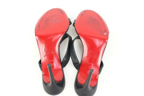 Christian Louboutin Size 36 Black Leather Lock Me Sandals Heels Turnlock 26cl127 - Picture 6 of 12
