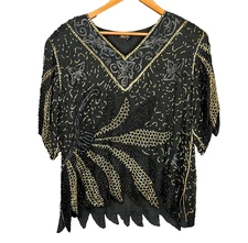 Vintage Mark John II Intricate Beaded Silk Top Size M Sequins Cocktail Party NYE