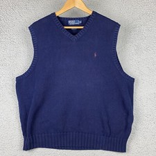 Vintage Polo Ralph Lauren Sweater Vest Size XXL Navy 100 Cotton Knit Pullover