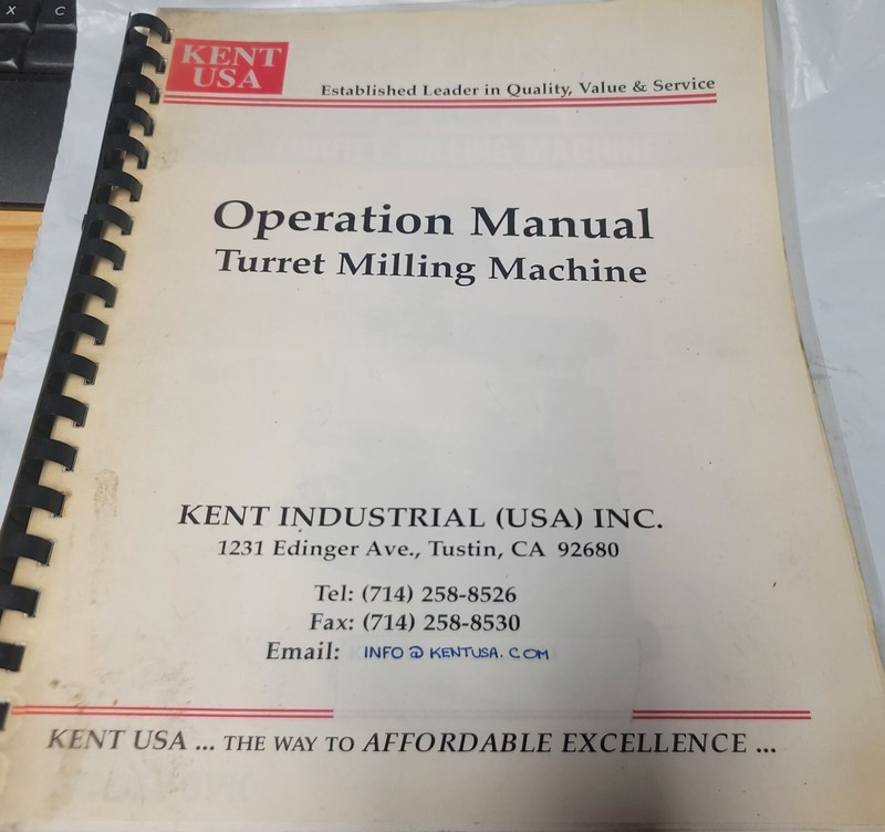 KENT TURRET MILLING MACHINE OPERATION MANUAL MODEL 3VK