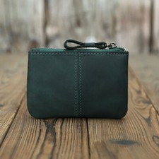 Small Genuine Leather Coin Purse Vintage Zipper Pocket Size Pouch Change Wallet
