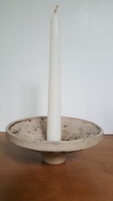 Vtg Round Textured Pottery Pedestal Taper Candle Holder Mid Century Wabi Sabi