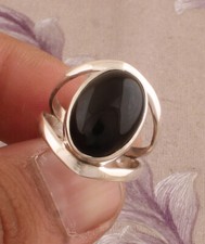 Natural Black Onyx Oval Gemstone Ring 925 Sterling Silver For Women Gift Jewelry