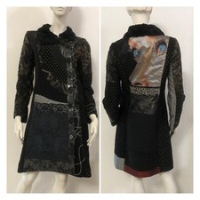 DESIGUAL Cappotto nero grigio ricamato Tg EUR 40