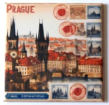 Prague Czech Republic FRIDGE MAGNET travel souvenir "airmail style"