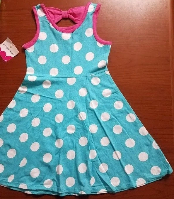 NUEVO VESTIDO SIN MANGAS JUMPING BEANS NIÑAS VERDE AZULADO BLANCO LUNARES ROSA LAZO EN LA ESPALDA TALLA 4 Foto 3 de 3