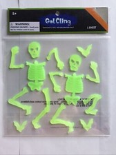 NEW Glow in the Dark HALLOWEEN Window Gel Stickers Clings 15 pc Skeletons Bats 
