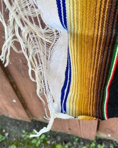 Vintage Rainbow Stripe Serape Mexican Blanket w Fringe Southwestern Decor 84x63 - Picture 9 of 18