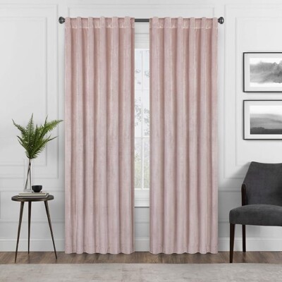 ECLIPSE HARPER VELVET BLACK OUT CURTAIN  PANEL 50 IN X 95 IN BLUSH PINK
