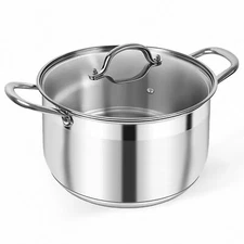 	Kirecoo Stainless Steel Stock Pot 8 Quart Heavy Duty Induction Cooking Pot	