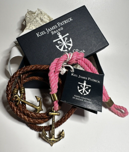 Kiel James Patrick KJP & Co. RI Nautical Anchor Cord Bracelet Braided Leather