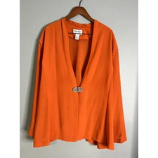Tally Taylor Womens Cardigan Duster 32W Flow Rust Rhinestone Clasp Mature Career