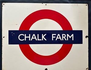Vintage Decommissioned London Enamel Underground  Tube Sign: Chalk Farm