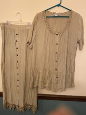 Vtg Skirt and Top Set S Maxi Beige Auditorium Brand Made In USA 100% Rayon READ
