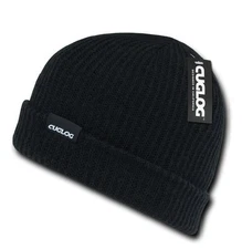 Black Halla Knit Cuff Watch Winter Beanie Cap Hat Cuglog - Decky K017-BLK