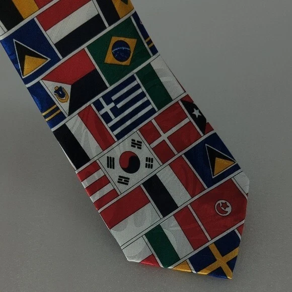 Corbata de cuello Steven Harris Países Bandera Nacional Roja Multicolor Slim Business Foto 2 de 4