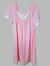 Kelly Reed Nightgown Bubblegum Pink, Embroidery, Silky Nylon Size L, Vintage