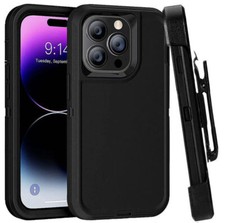 Black Rugged Defender Case Cover for iPhone 14 Pro Max ONLY With Belt Clip