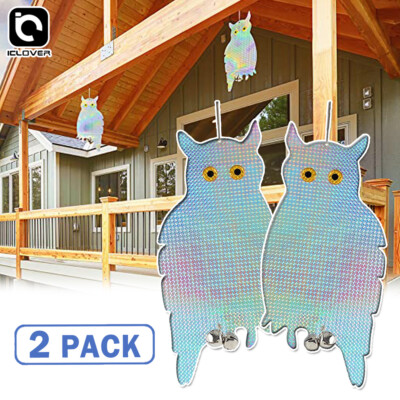 2PCS Owl Decoy Bird Repellent Hanging Holographic Reflective Scare Pigeons Away