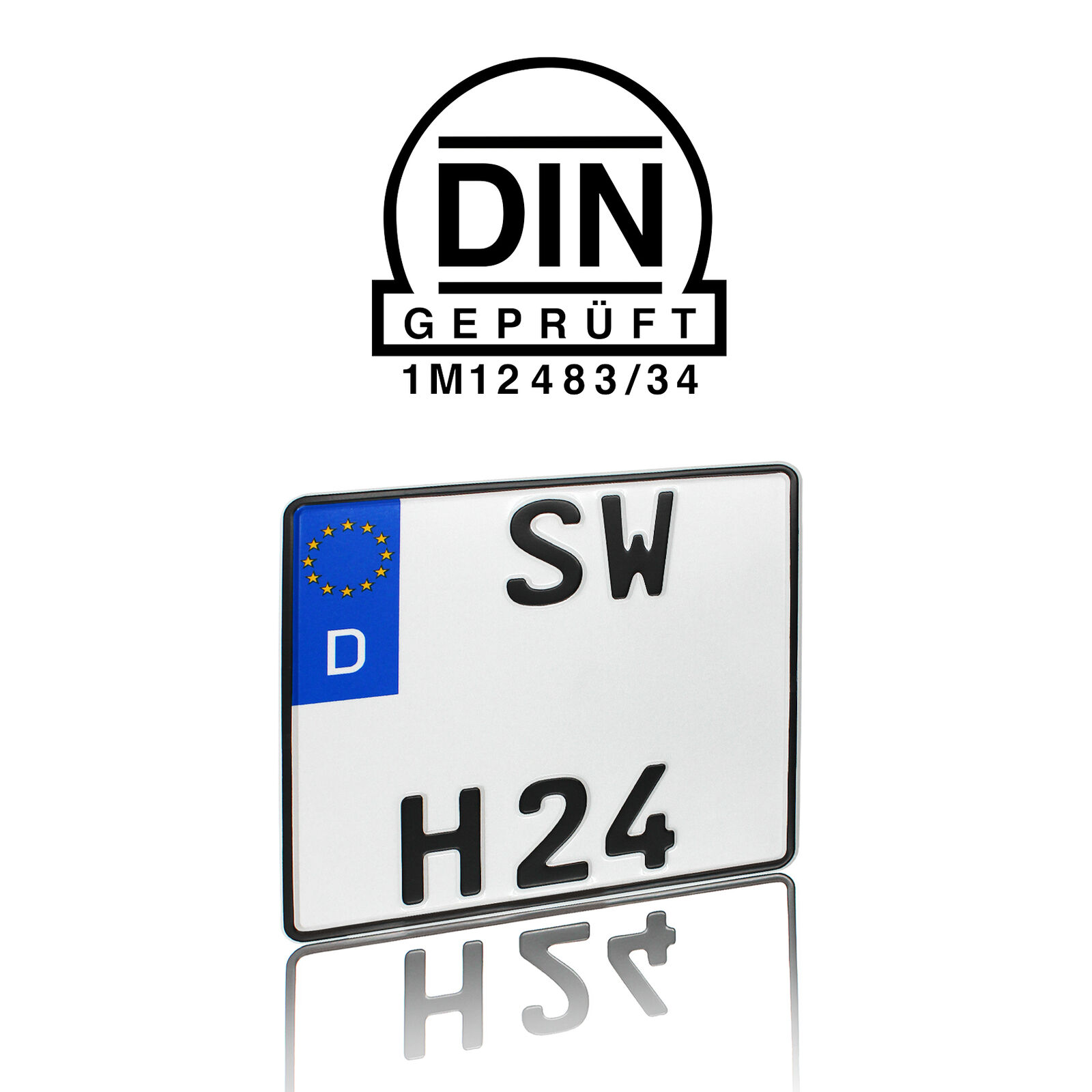 1 Quad Kennzeichen Schwarz zweizeilig | 220x200mm | Nummernschilder | DHL