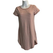 Heart & Hips Tan White Striped T-shirt Dress Size Large Short Sleeve 