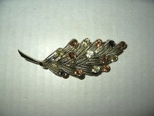Vintage Signed CORO Pegasus Goldtone Yellow & Topaz Crystal Leaf Brooch Pin