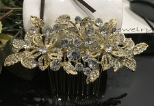 USA Seller Gold tone wedding bridal crystal rhinestone hair comb 07081728