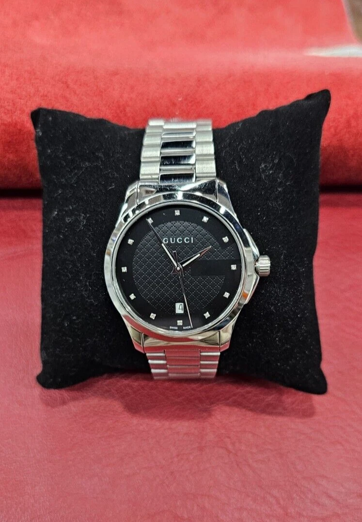 Montre pour homme GUCCI YA126456 G Timeless Date cadran noir diamant série 126,4