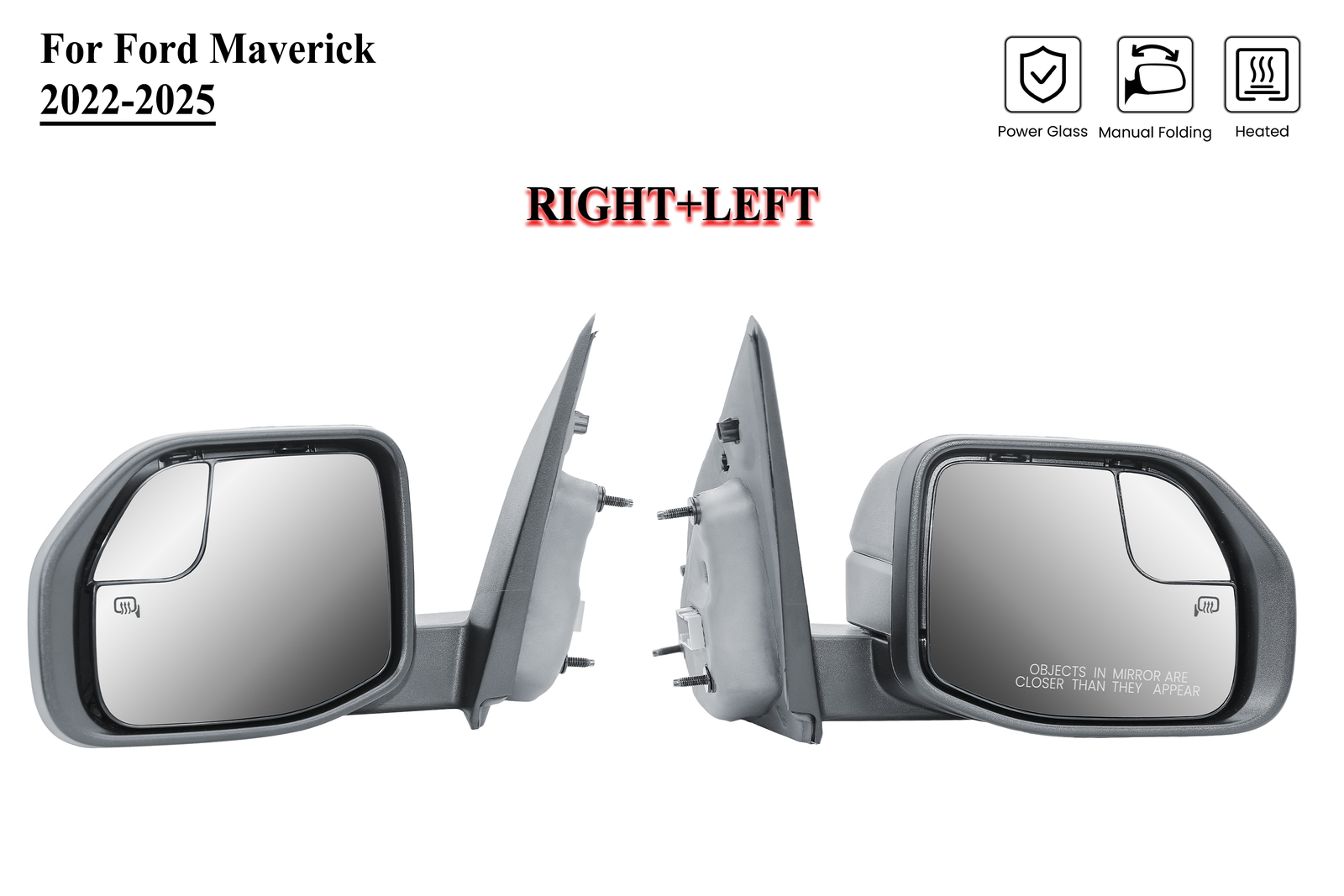 Pair Left and Right Side Door Mirror Electric and Heated for 22-25 Ford Maverick