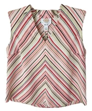 Talbots Petites 100% Silk Blouse 14 Pink Stripe V Neck Sleeveless Side Zipper