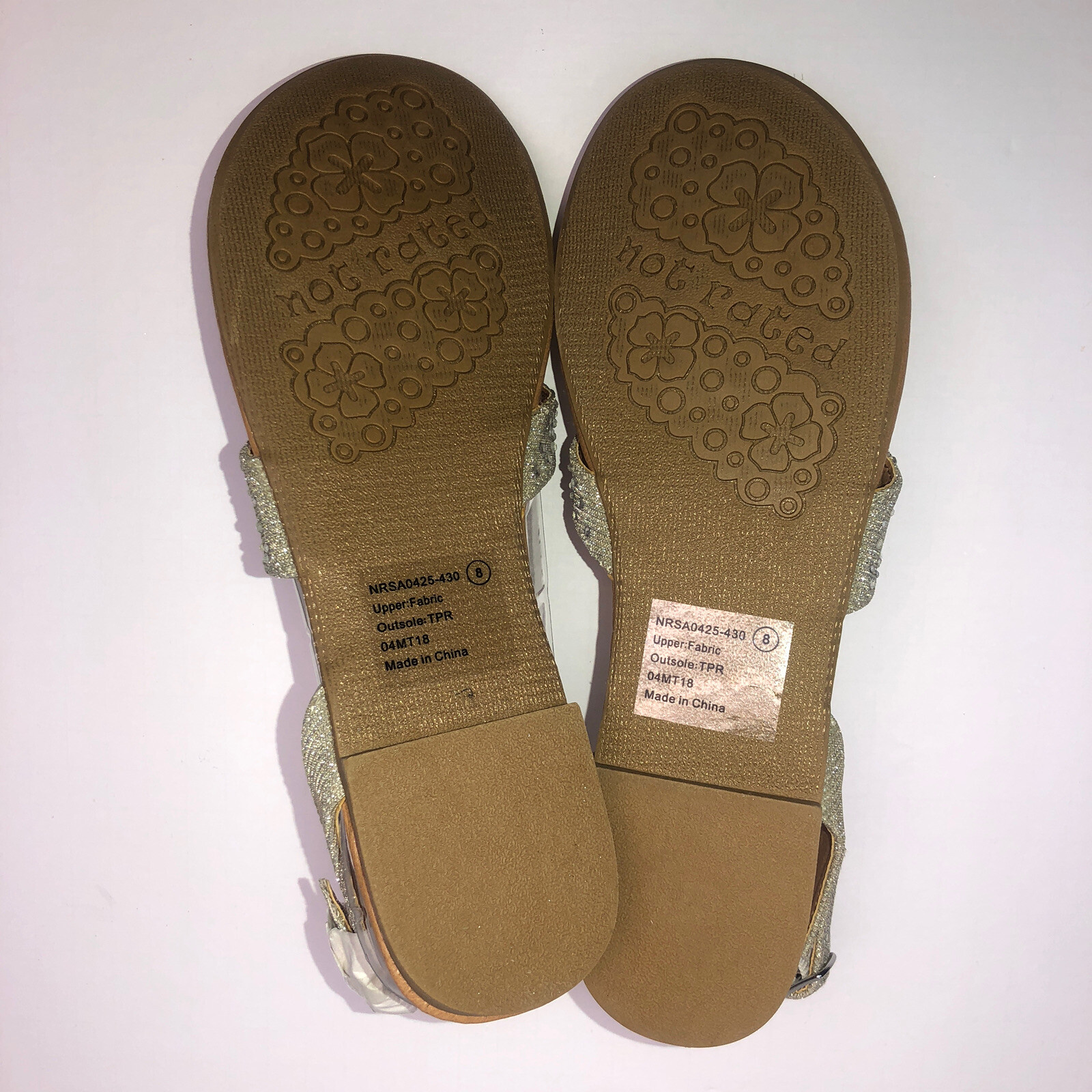 New Not Rated Womens Bestie Beige Rhinestone Buckle Sandals Sz-8 Slingback Flats