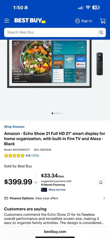 Amazon Home Echo Show 21 21" Smart Display w/ Fire TV & Alexa, Wi-Fi, Black