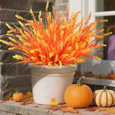 Artificial Fall Fake Outdoor Plants Flowers for Autumn Decoration,10 Orange 
