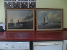 a pair of large seascape oil on canvas paintings by B PAGE with frames