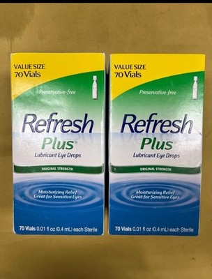 2 New Refresh Plus Lubricant Eye Drops Original -70 Vials Each Box (Exp: 09/2027