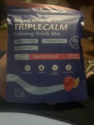 Snacshore TripleCalm Magnesium Drink Mix 20 Packets Raspberry Lemonade New
