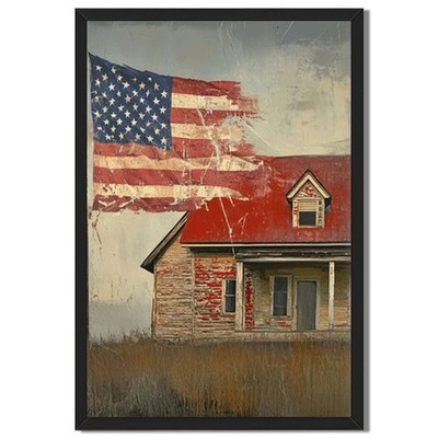 Vintage American Flag House Wall Art Canvas Oil Paintings Reproduction