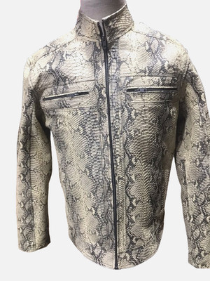 Men's Italian Exotic Snake Texture Leather Jacket Python SnakeSkin Print Jacket