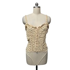 Free People Floral Ruched Bodysuit Corset Style Ivory Burgundy Women's Medium