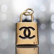 Chanel Zipper Pull Button Charm Gold Padlock (double Sided)